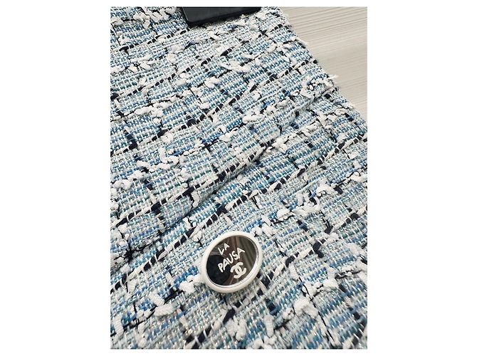 Set Due Pezzi Chanel Blazer e Pantaloni in Tweed Blu Multicolore - vista 6