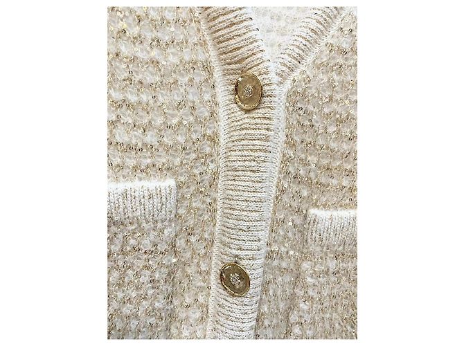 Chanel Strickjacke aus Wolle Beige mit Goldsequenzen Mehrfarben - Ansicht 3