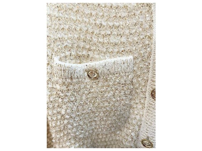 Chanel Strickjacke aus Wolle Beige mit Goldsequenzen Mehrfarben - Ansicht 4