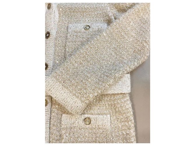 Chanel Strickjacke aus Wolle Beige mit Goldsequenzen Mehrfarben - Ansicht 5