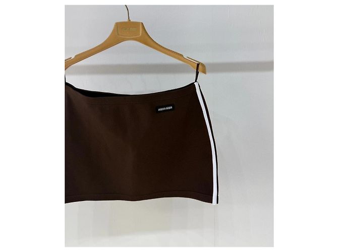 Gonna Miu Miu in cotone marrone con logo Multicolore - vista 3