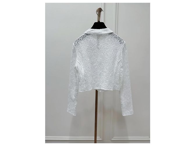 Chanel White Tweed Jacket with Sequined Camellia Logo Multiple colors - view 2