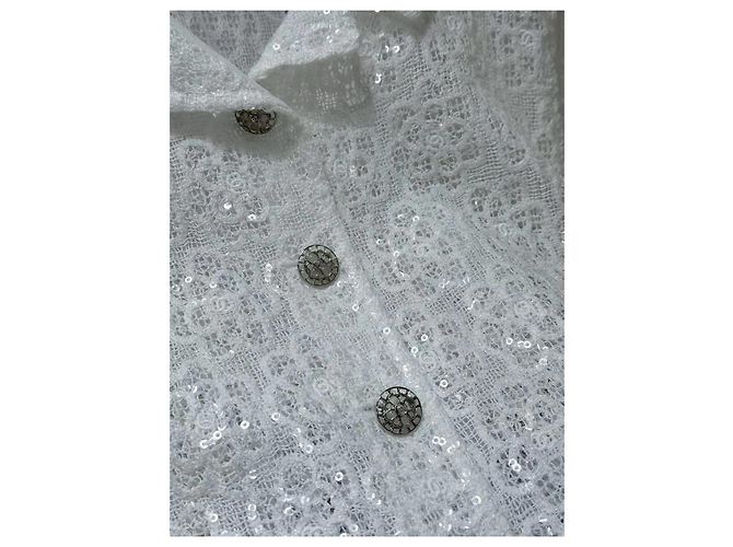 Chanel White Tweed Jacket with Sequined Camellia Logo Multiple colors - view 3