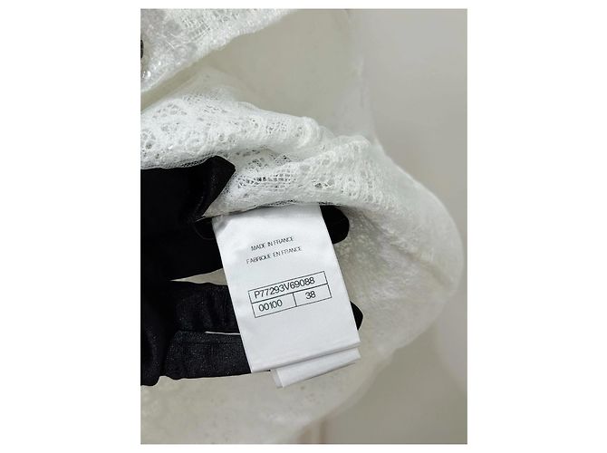 Chanel White Tweed Jacket with Sequined Camellia Logo Multiple colors - view 5
