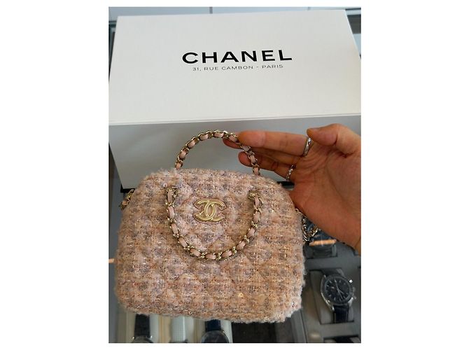 Mini Bolso Shell Chanel Rosa de Tweed Bouclé Multicolor - vista 2