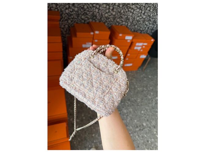 Mini Bolso Shell Chanel Rosa de Tweed Bouclé Multicolor - vista 3