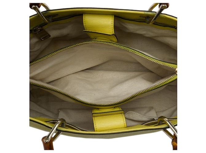 Bamboo Bolsa Shopper Satchel Gucci Medium em couro de bezerro amarela com bambu Amarelo - vista 4
