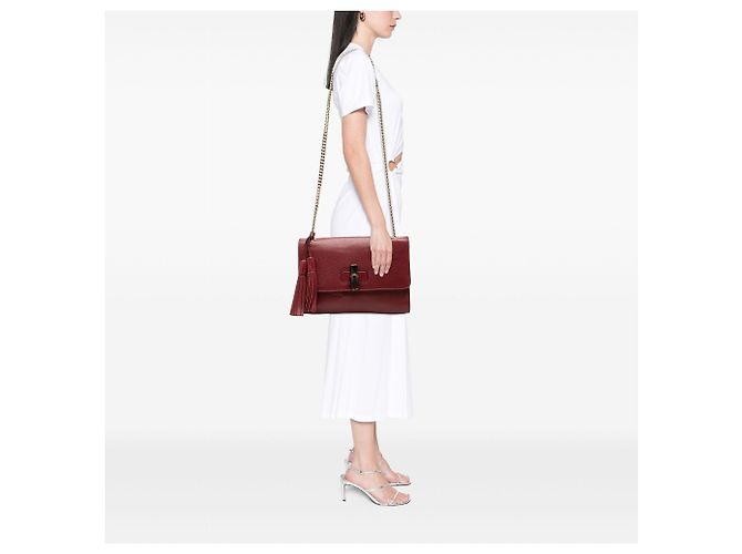 Borsa a tracolla Gucci Miss Bamboo Medium in pelle di vitello rossa Rosso - vista 7