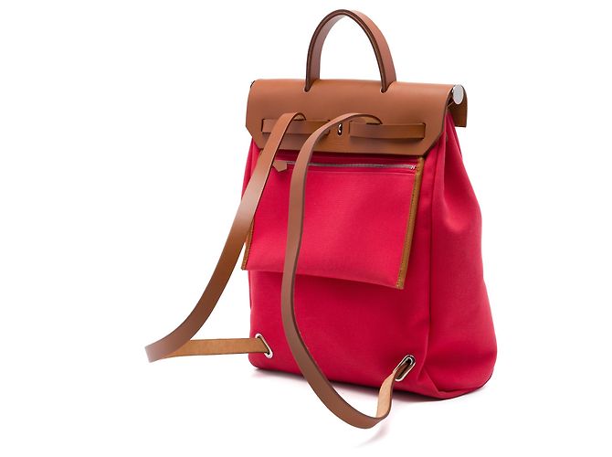 Zaino Hermès Toile Herbag A Dos Zip Retourne Rosso - vista 2