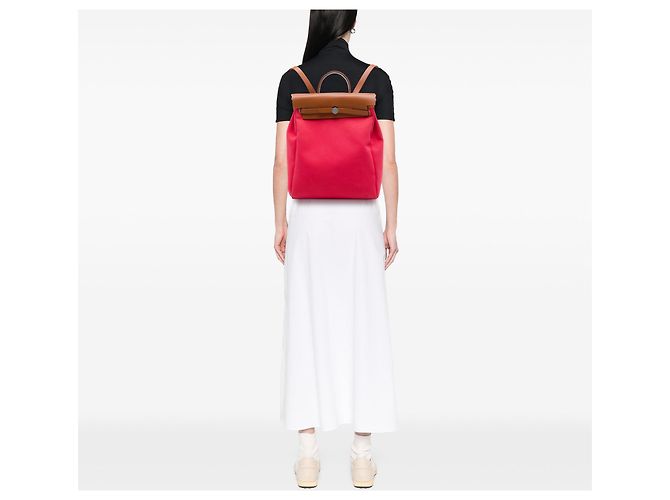 Zaino Hermès Toile Herbag A Dos Zip Retourne Rosso - vista 6