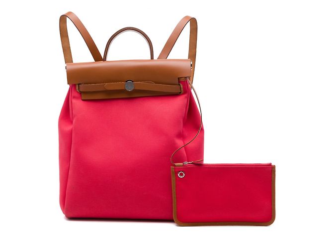 Zaino Hermès Toile Herbag A Dos Zip Retourne Rosso - vista 7
