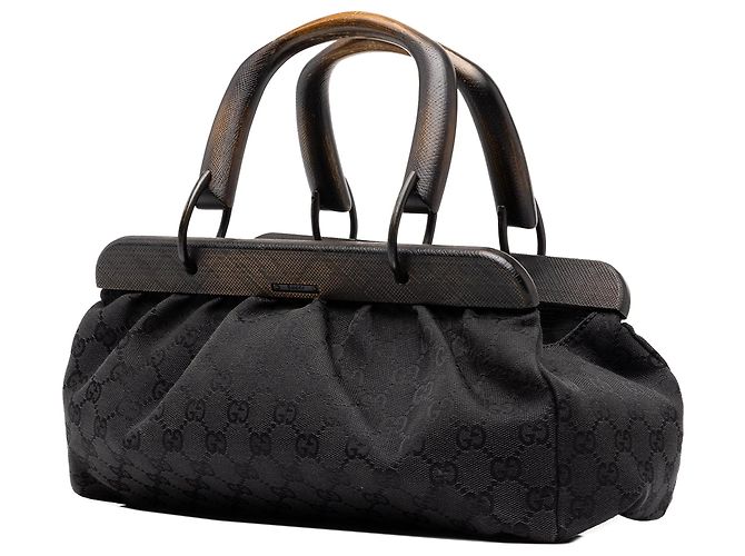 Borsa Gucci GG Canvas con struttura in legno nera Nero - vista 2