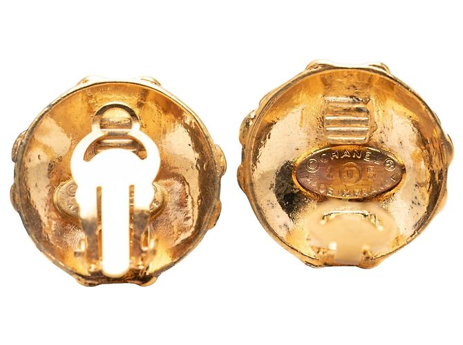 Gold Chanel CC vergoldete runde Clip-On Ohrringe Golden - Ansicht 3