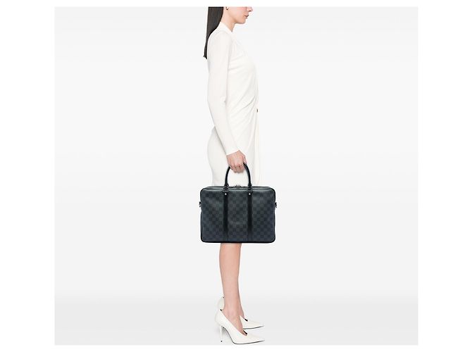 Borsa da Lavoro Louis Vuitton Damier Graphite Porte Documents Voyage PM Nera Nero - vista 5