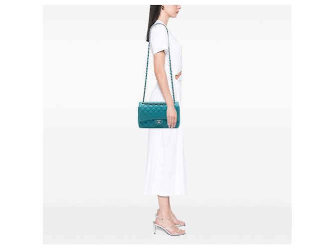 Borsa a tracolla Chanel Jumbo Classic Double Flap in pelle di agnello blu - vista 7