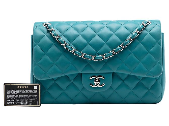Borsa a tracolla Chanel Jumbo Classic Double Flap in pelle di agnello blu - vista 8