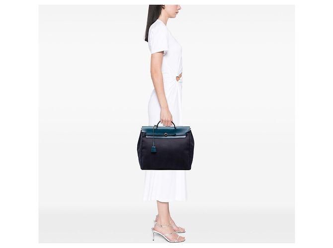 Bolso Hermès Toile Herbag MM azul - vista 10