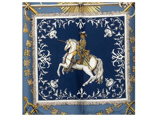 Foulard di seta Hermès Lvdovicvs Magnvs blu 90 Scarves - vista 7