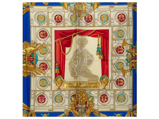 Foulard di seta blu Hermès Hommage A Charles Garnier 90 - vista 2
