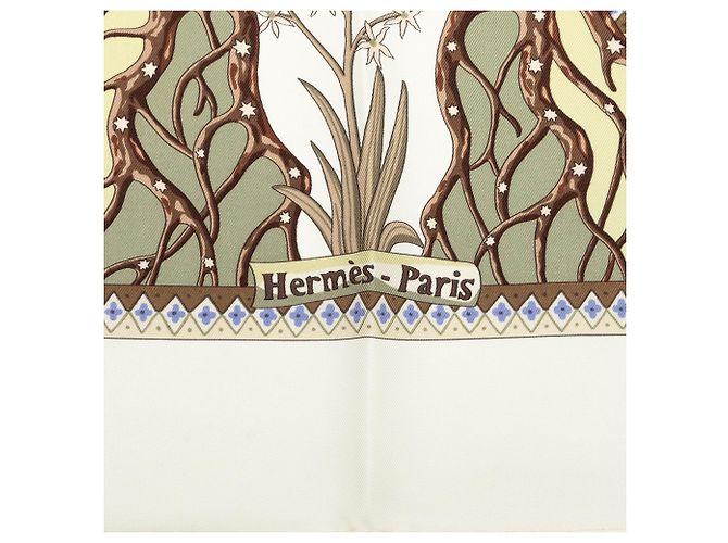 Pañuelo de seda Hermès Axis Mundi blanco 90 Scarves - vista 5