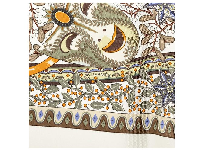 Pañuelo de seda Hermès Axis Mundi blanco 90 Scarves - vista 6