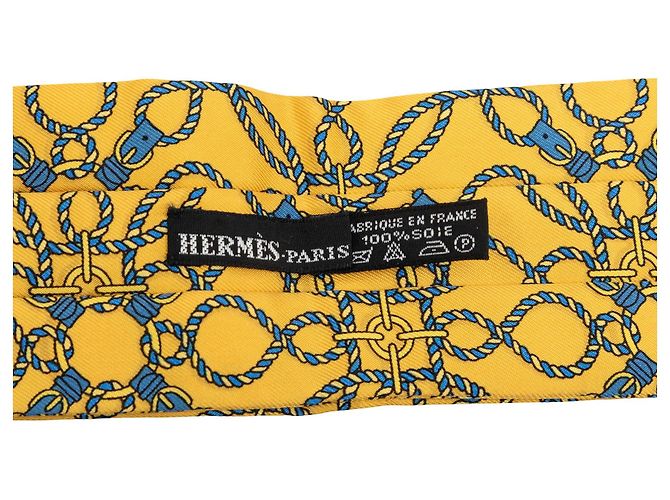 Pañuelo de seda Ascot estampado de cuerda amarillo Hermès - vista 3