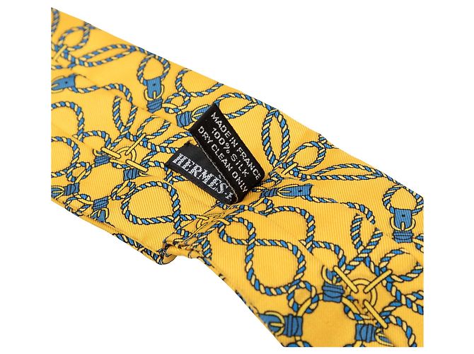 Pañuelo de seda Ascot estampado de cuerda amarillo Hermès - vista 4