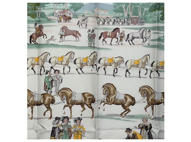 Hermès Presentation De Chevaux Seidentuch Grau 90 Scarves - Ansicht 2