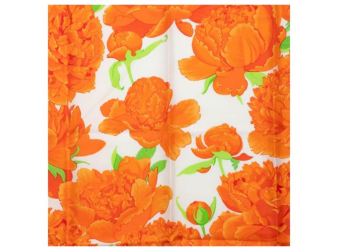 Hermès Les Pivoines Seidentuch Orange 90 - Ansicht 2