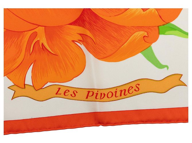 Hermès Les Pivoines Seidentuch Orange 90 - Ansicht 5