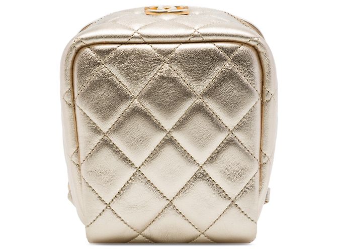 Goldene Chanel CC gesteppte Metallic-Lammleder Cube Zip Clutch mit Kette Vanity Bag - Ansicht 3