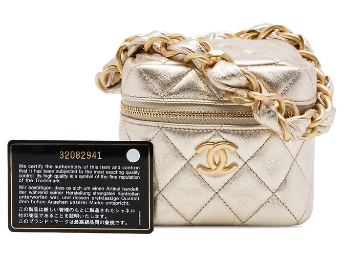 Goldene Chanel CC gesteppte Metallic-Lammleder Cube Zip Clutch mit Kette Vanity Bag - Ansicht 7
