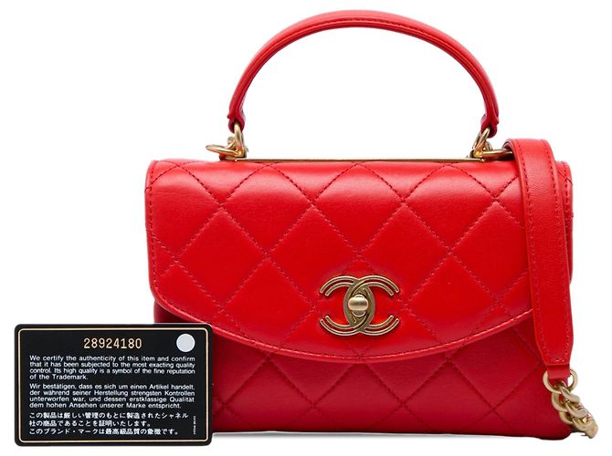 Borsa Chanel Small Quilted Lambskin Trendy Spirit Top Handle Bag Satchel Rossa Rosso - vista 6