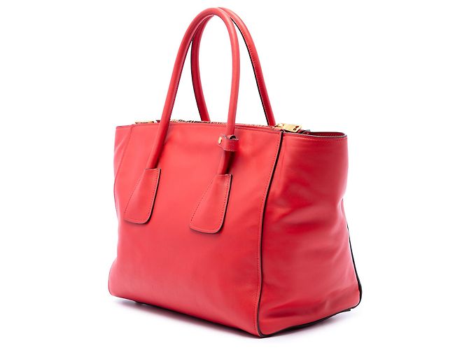 Double Borsa Satchel Prada in vitello Glace rossa con doppio manico e doppia tasca Rosso - vista 2