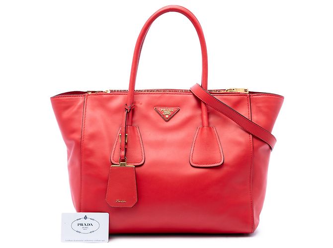Double Borsa Satchel Prada in vitello Glace rossa con doppio manico e doppia tasca Rosso - vista 7