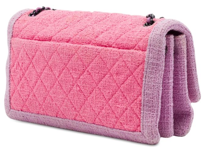 Borsa a tracolla Chanel CC in tweed trapuntato rosa con patta a fisarmonica - vista 2