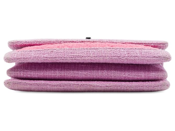 Borsa a tracolla Chanel CC in tweed trapuntato rosa con patta a fisarmonica - vista 3