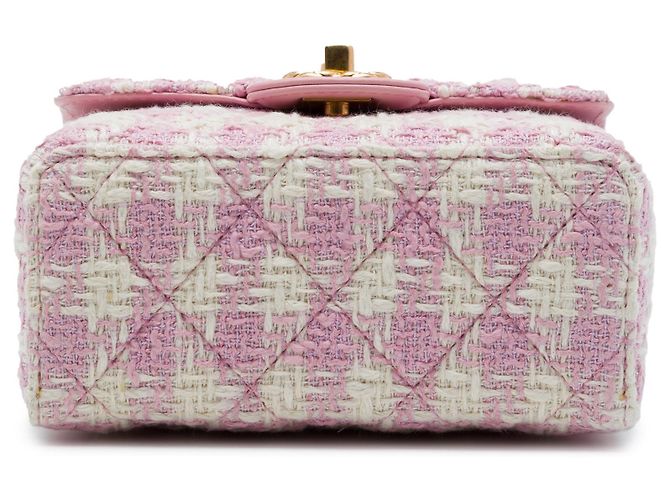 Bolsa Satchel com aba e alça de mão Chanel Crush em tweed acolchoado rosa - vista 3