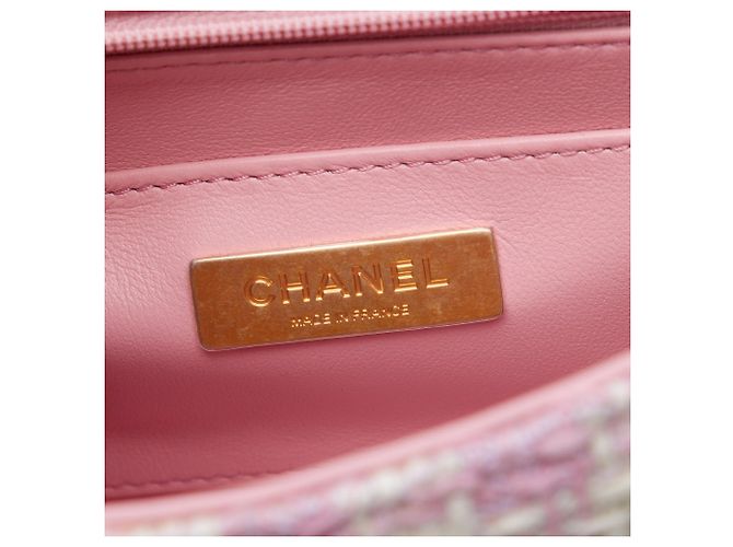 Bolsa Satchel com aba e alça de mão Chanel Crush em tweed acolchoado rosa - vista 5