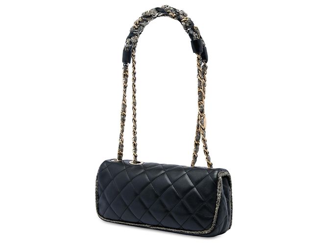Borsa a tracolla Chanel Small CC Quilted in pelle di agnello e tweed nera con catena Nero - vista 2