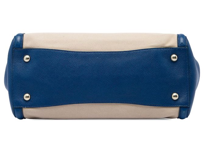 Bolsa Satchel Prada em Canapa com acabamentos em couro Saffiano azul - vista 3