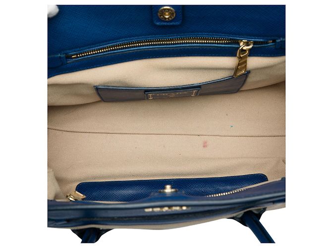 Bolsa Satchel Prada em Canapa com acabamentos em couro Saffiano azul - vista 4