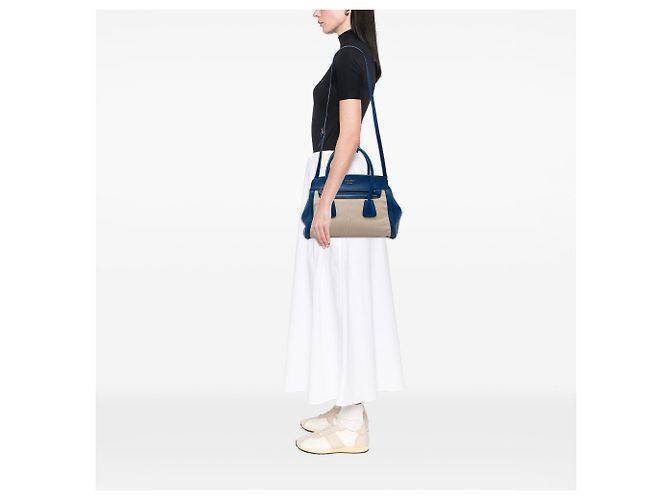 Bolsa Satchel Prada em Canapa com acabamentos em couro Saffiano azul - vista 5
