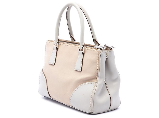 Borsa Galleria Double Zip Small in tela e pelle City Calf bianca Prada Bianco - vista 2
