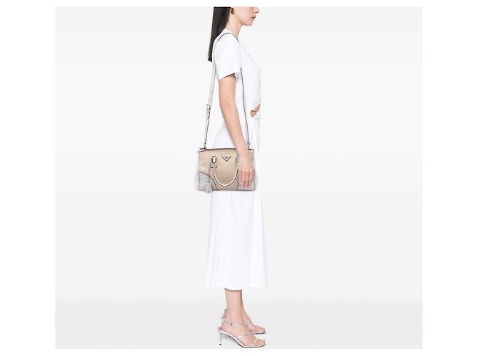 Borsa Galleria Double Zip Small in tela e pelle City Calf bianca Prada Bianco - vista 6