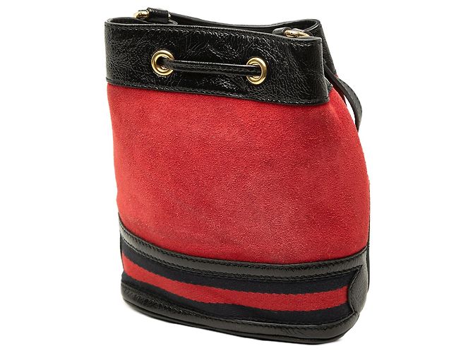 Mini borsa secchiello Ophidia Gucci in suede e vernice rossa con Web Rosso - vista 2