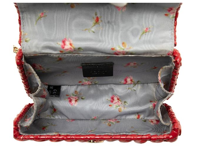 Borsa a tracolla Red Gucci Mini GG Marmont in vimini glassato Rosso - vista 4