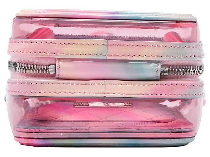 Borsa Vanity Verticale Chanel CC Rainbow in PVC rosa con filigrana - vista 3