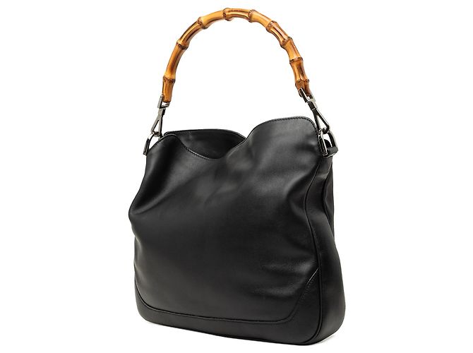 Bolsa Satchel Gucci em couro de bezerro preta com Bamboo e Web Preto - vista 2