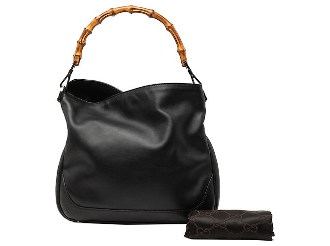 Bolsa Satchel Gucci em couro de bezerro preta com Bamboo e Web Preto - vista 7